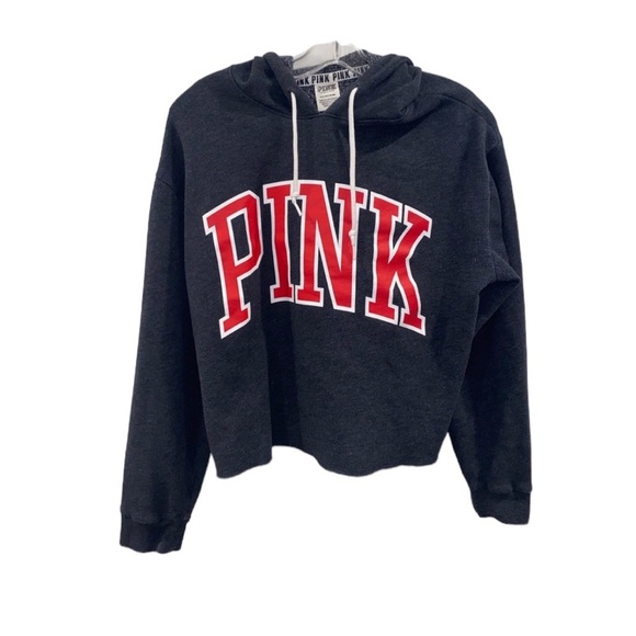PINK logo grey cropped hoodie - Picture 1 of 4